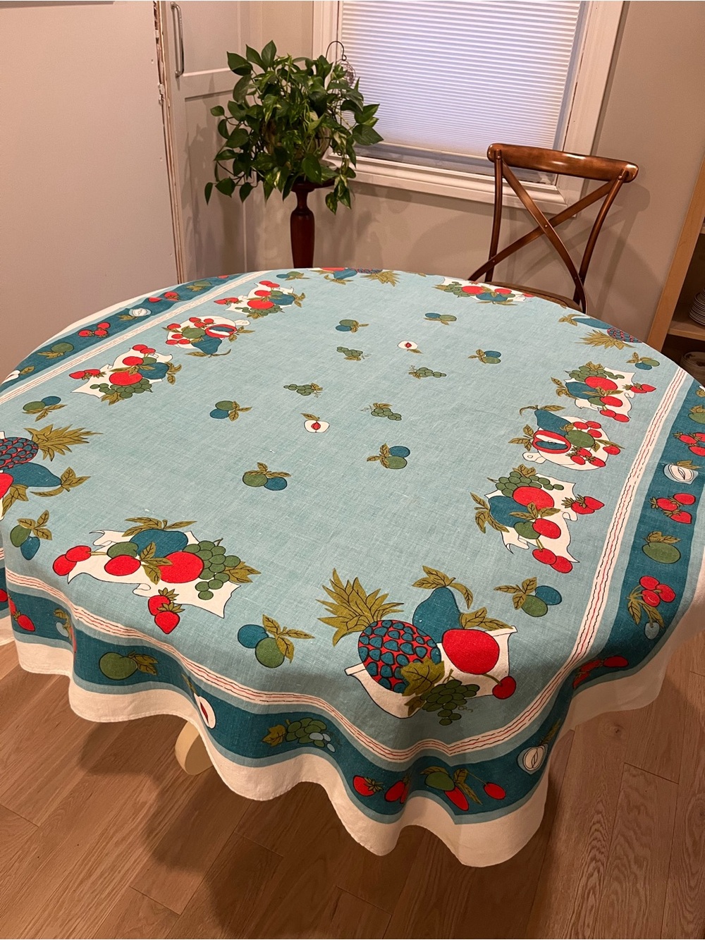 Vintage 1940s–50s Fruit Print Tablecloth | Cotton Linen Blend